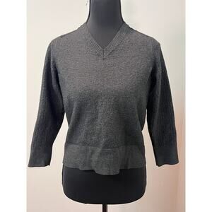 Banana Republic Charcoal V-Neck Pullover in Wool/Silk Blend with 3/4 Sleeves